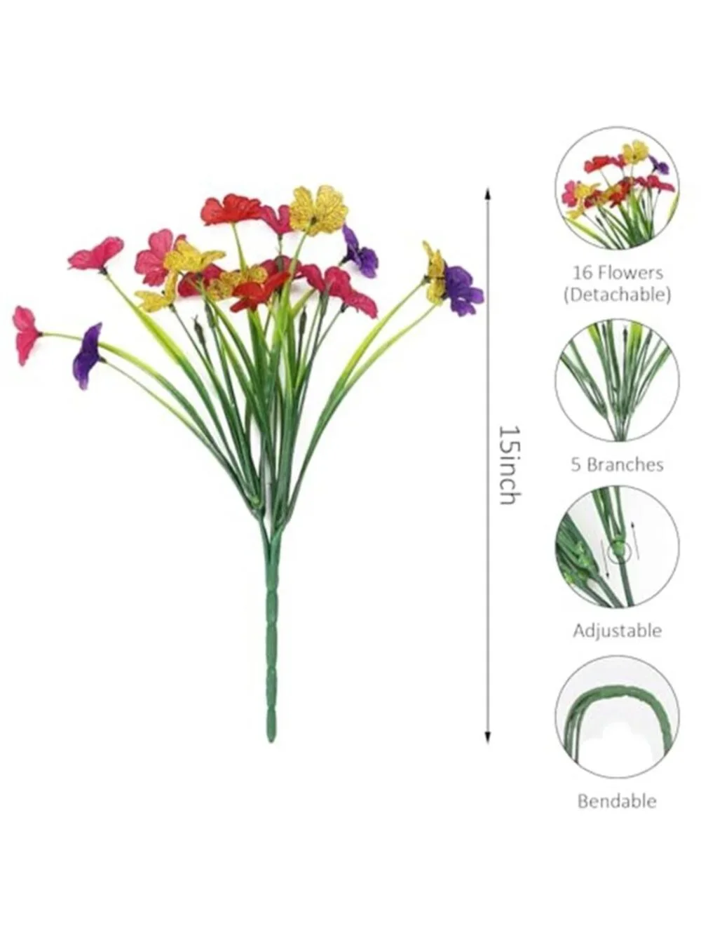 16 Bundle Fake Flowers Outdoor UV Resistant Faux Wildflowers Garden Yard Decor